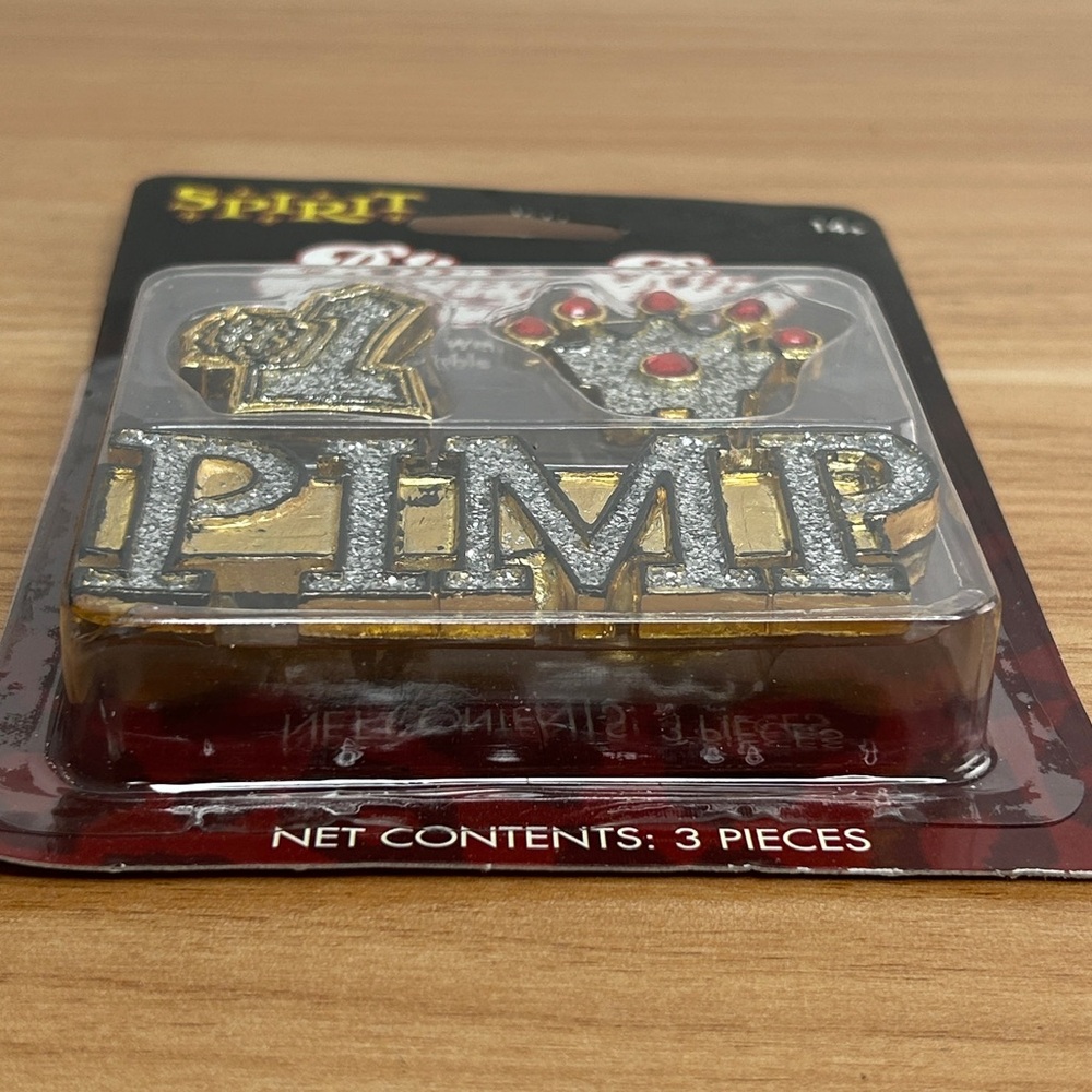 Adult Pimp Halloween Costume Bling Rings Plastic Silver Crown #1 Rap Cosplay NEW - Picture 5 of 11